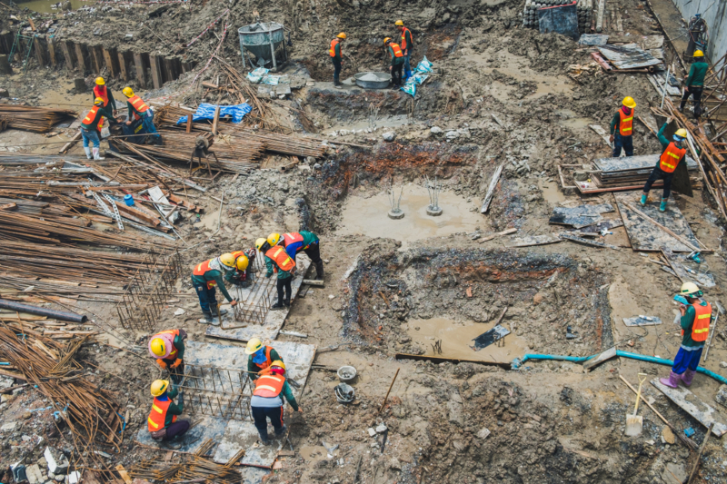 Bangkok,thailand, ,May,01,2018,Construction,Workers,Are,Working,In,The