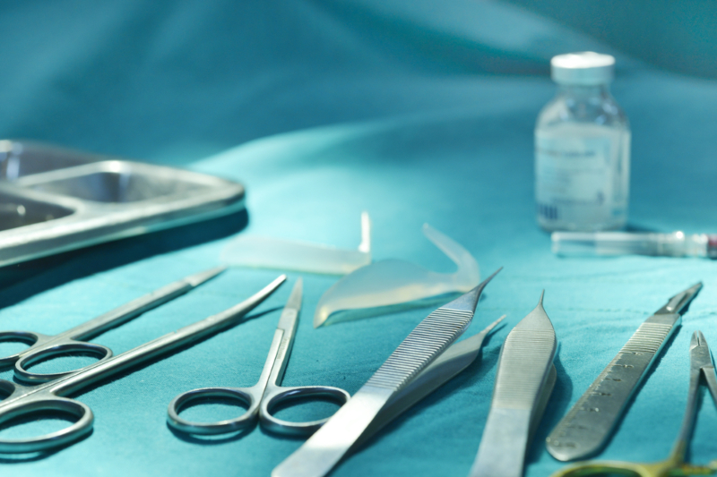 Surgical,Instruments,,Silicone,Nasal,Implant,In,Operating,Room.