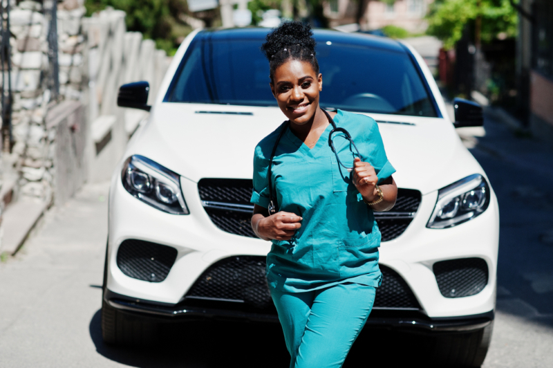 African,American,Doctor,Female,At,Lab,Coat,With,Stethoscope,Posed